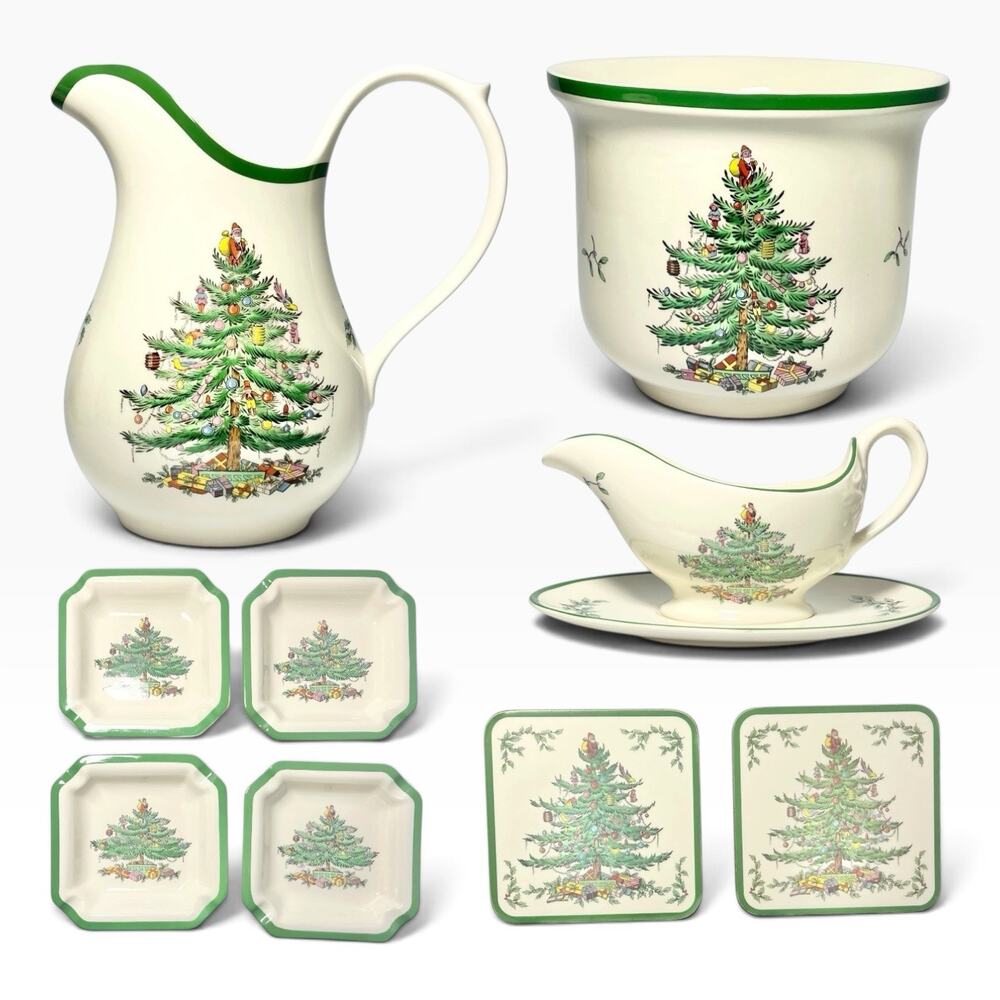 Spode “Christmas Tree” 9-Piece Ceramic Dinnerware Serving Hostess Set